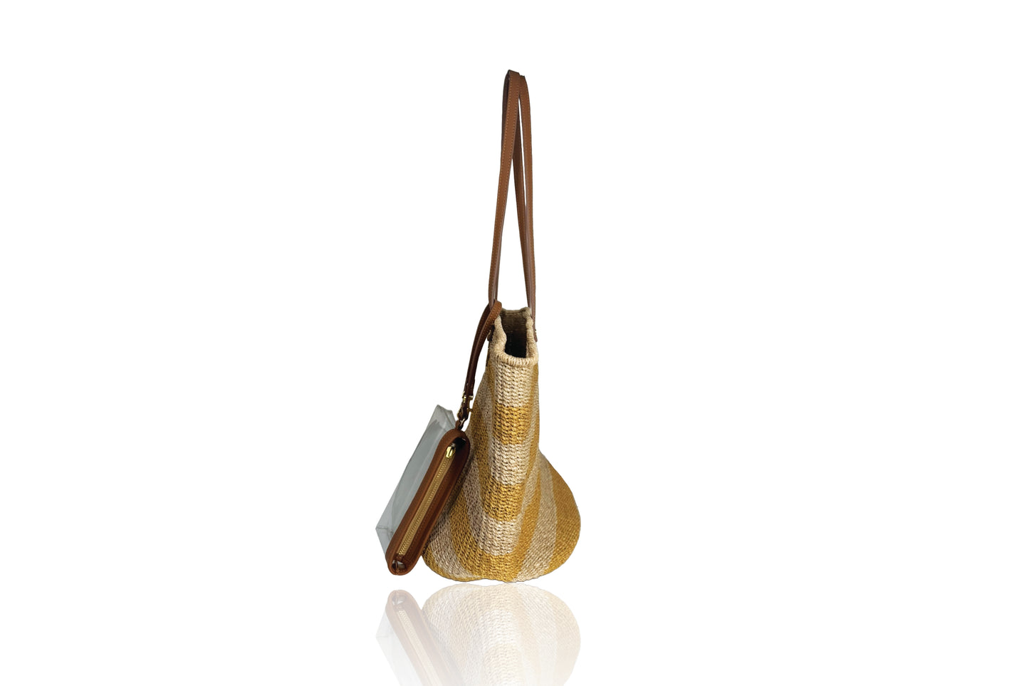Carrie City Natural and Mustard Stripes with Tan Leather