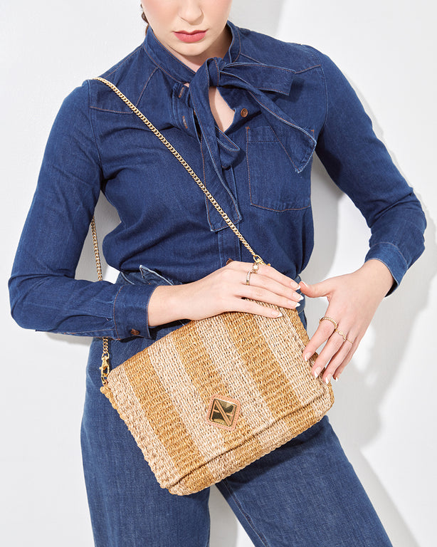 Alex Shoulder Bag in Tan Stripes