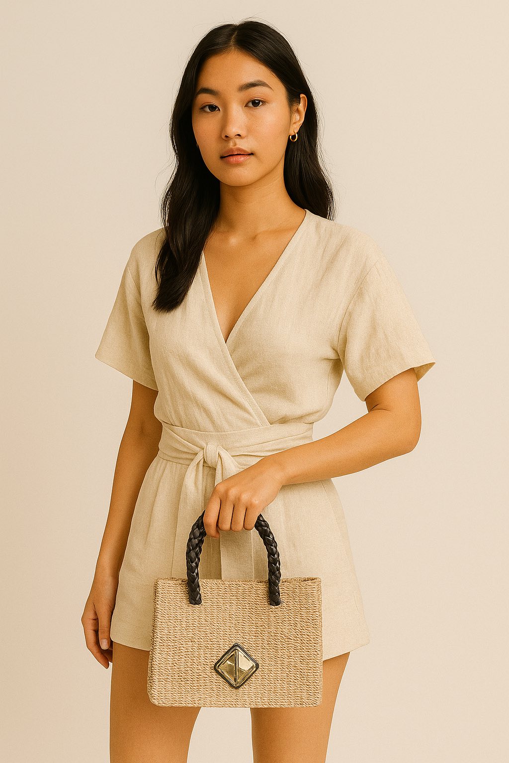 Lucia Mini Tote (Natural with Black Leather)