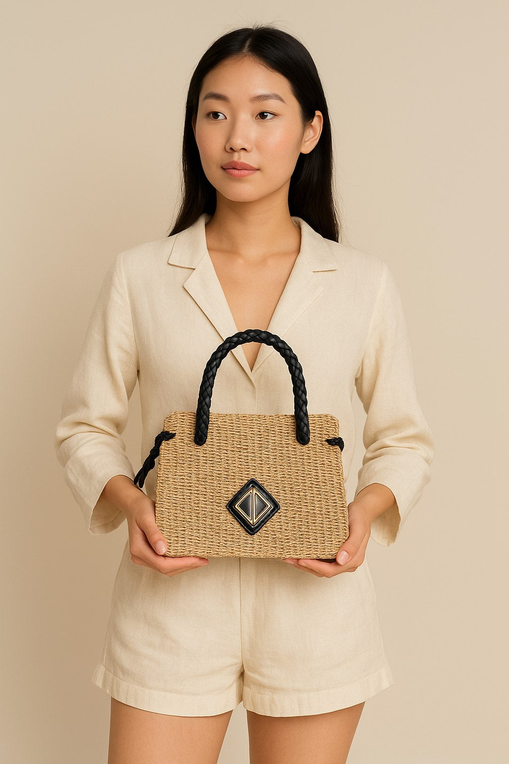 Lucia Mini Tote (Natural with Black Leather)