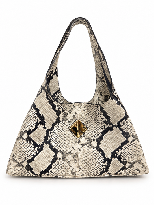 Sando Tote Black & White Snakeskin Leather (Medium)