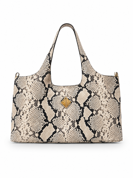 Sando Tote (Black and White Snakeskin Print Leather)