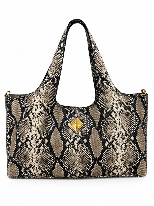 Sando Tote (Black and White Snakeskin Print Leather)