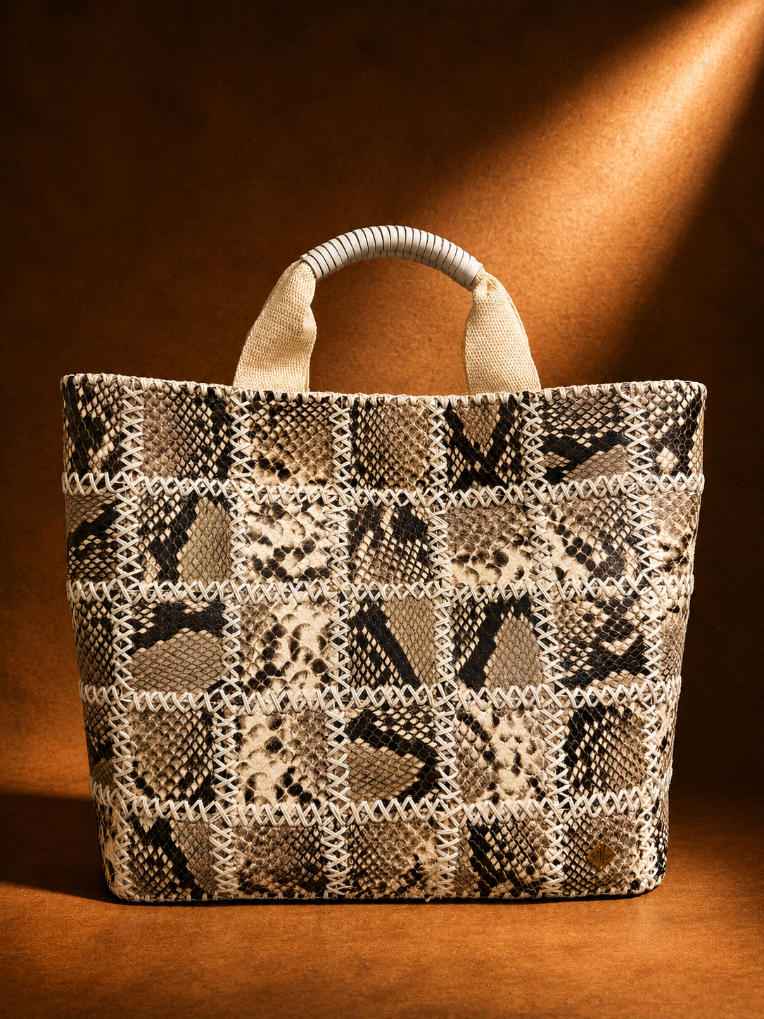 Patchwork Vertical Leather Tote (Snakeskin)