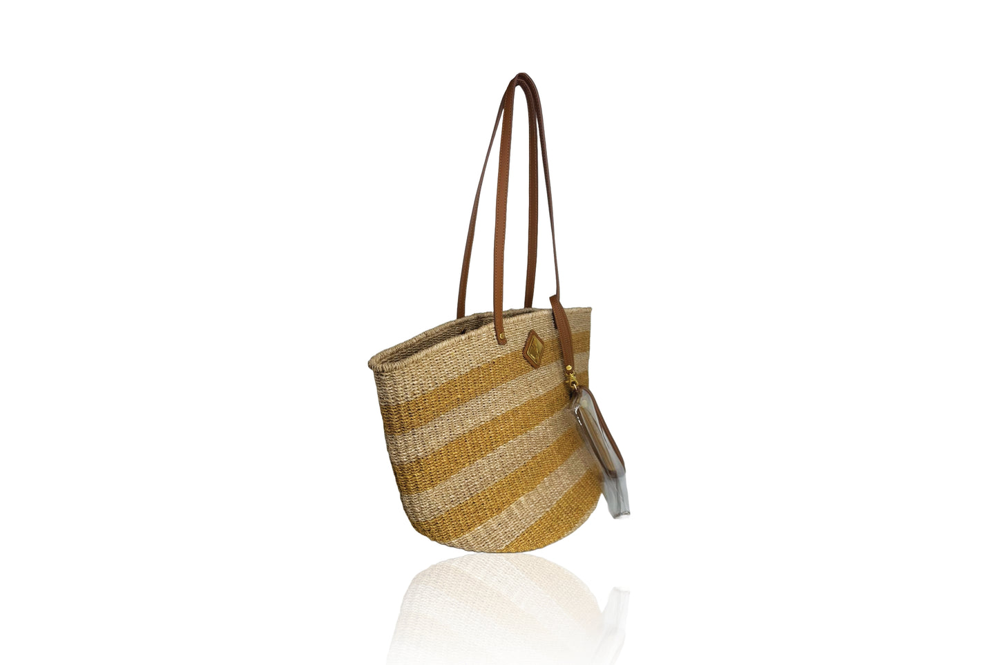 Carrie City Natural and Mustard Stripes with Mocha Leather