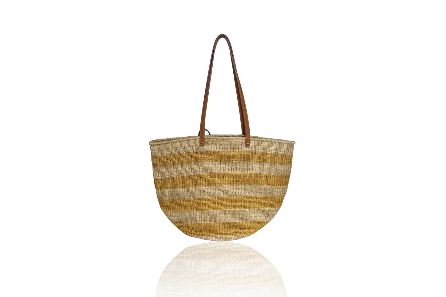 Carrie City Natural and Mustard Stripes with Mocha Leather