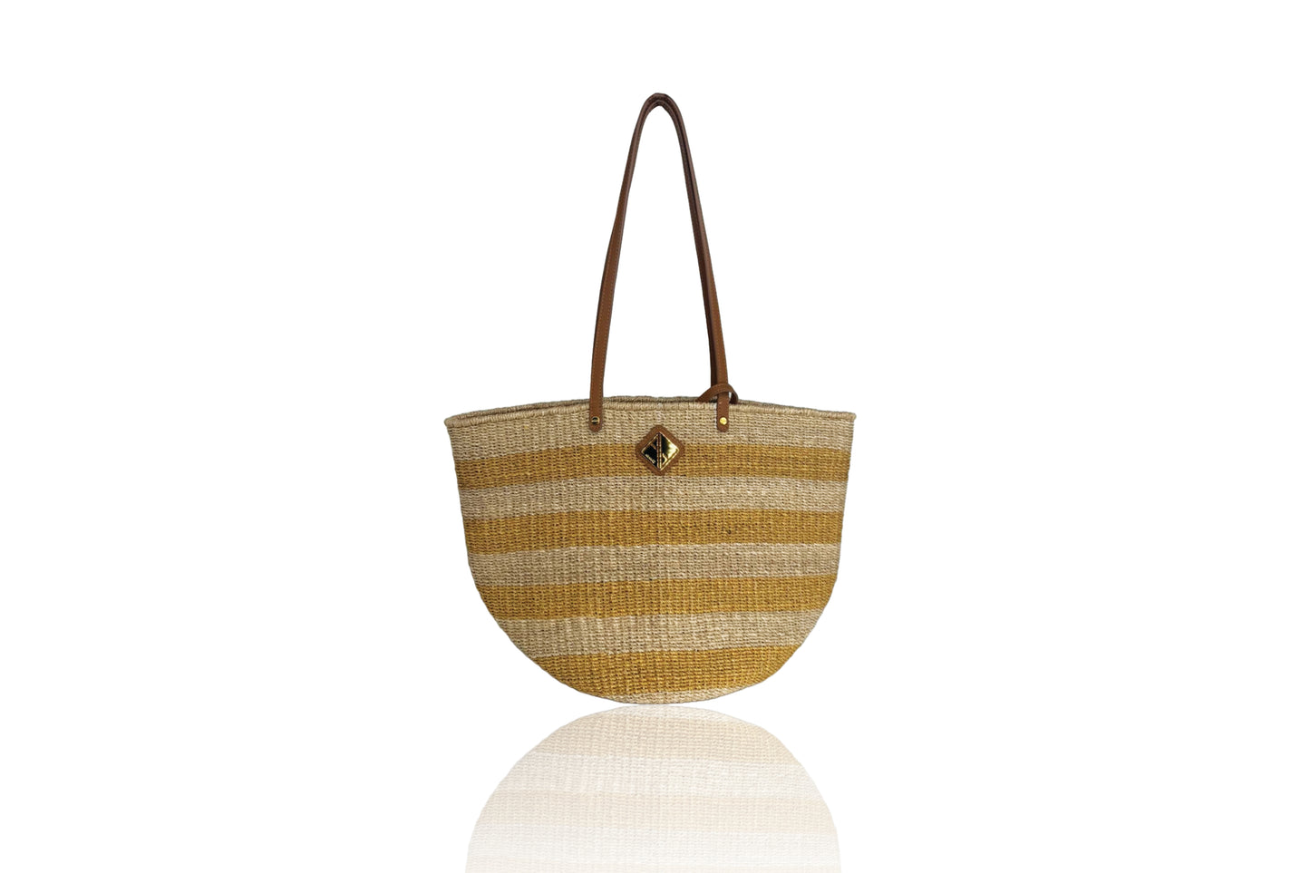 Carrie City Natural and Mustard Stripes with Mocha Leather