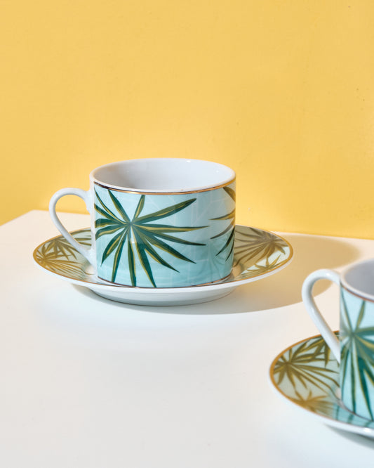 Solihiya Anahaw Cup and Saucer (Seafoam Blue and Green)