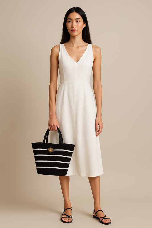 Gema Handbag (Black/White Stripes)