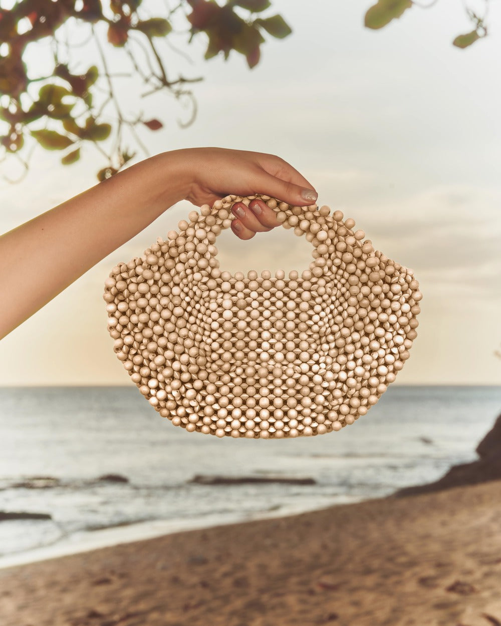 Charlie Slim Mini Handbag with Ostrich Leather in Cream